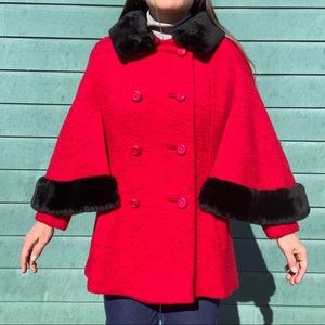 vintage union made fur trimmed coat / cape